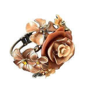 Floral Rose Gold and Brass Cuff Bracelet